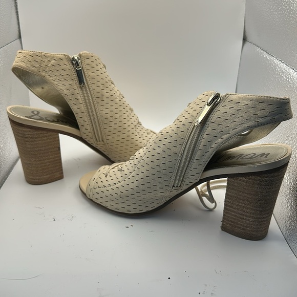 Sam Edelman Beige Lace-Up Peep-Toe Boots - Picture 3 of 7